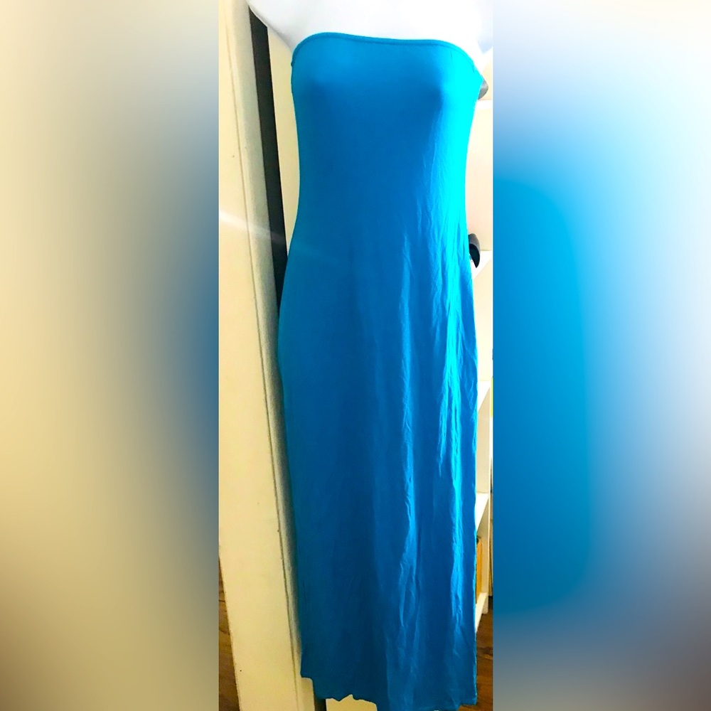 Pretty Little Thing Blue Bandeau Midax Dress.